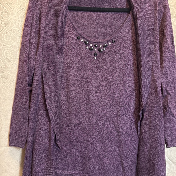 Sag Harbor Sweaters - Sag Harbor Purple Cardigan with Embellishments